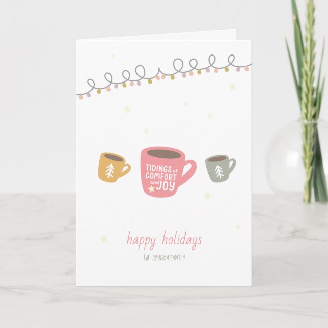 Happy Holidays - Festive Mugs Folded Holiday Card (Front)