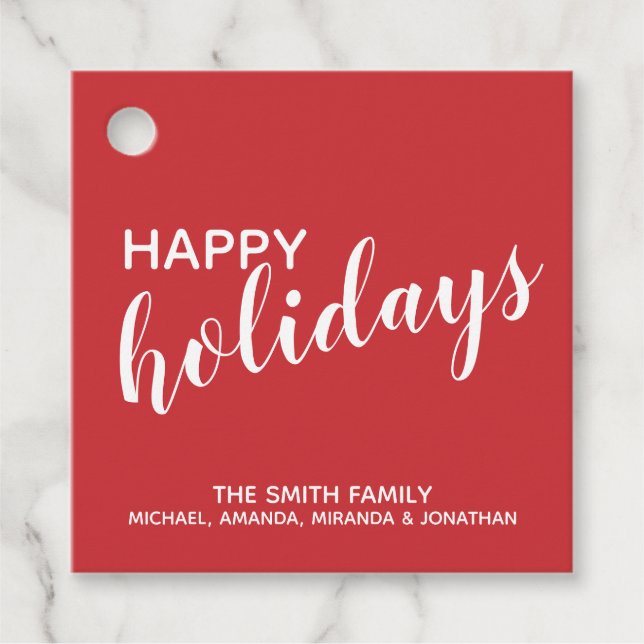 'Happy Holidays' Festive Red Favour Tags (Front)