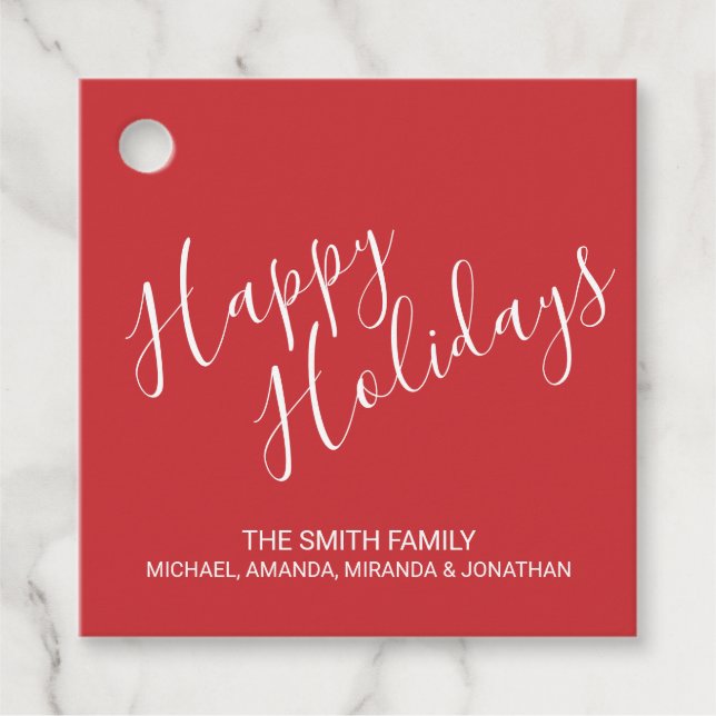 'Happy Holidays' Festive Red Favour Tags (Front)