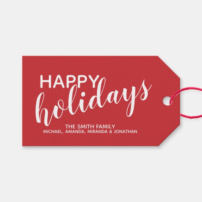 'Happy Holidays' Festive Red Gift Tags (Front (Horizontal))
