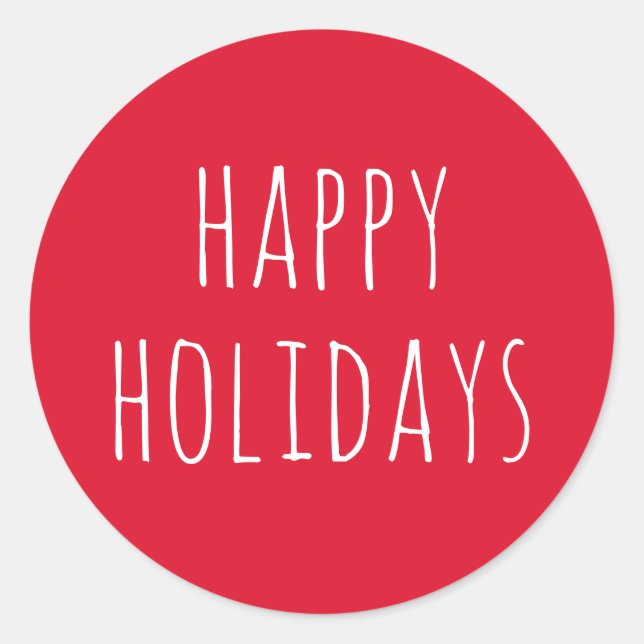 Happy Holidays | Festive Red Modern Christmas Classic Round Sticker (Front)
