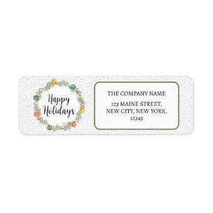 Happy Holidays Festive Wreath Christmas Label Return Address Label