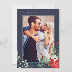 Happy Holidays Floral   Photo Holiday Card