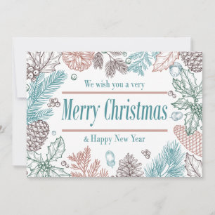 Happy Holidays Floral   Photo Holiday Card