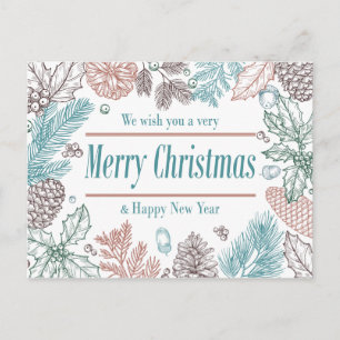 Happy Holidays Floral   Photo Holiday Card