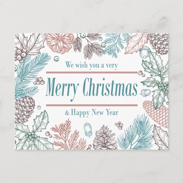 Happy Holidays Floral | Photo Holiday Card (Front)