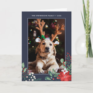 Happy Holidays Floral Photo Holiday Card