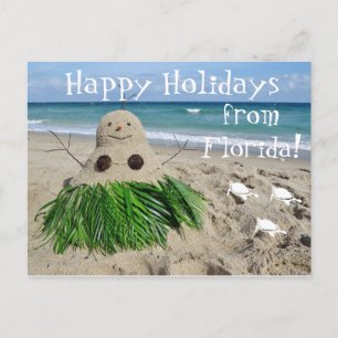 Happy Holidays Florida Christmas Snowman Sandman Holiday Postcard