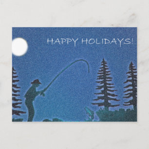 Happy Holidays! Fly Fisherman in Snow Holiday Postcard