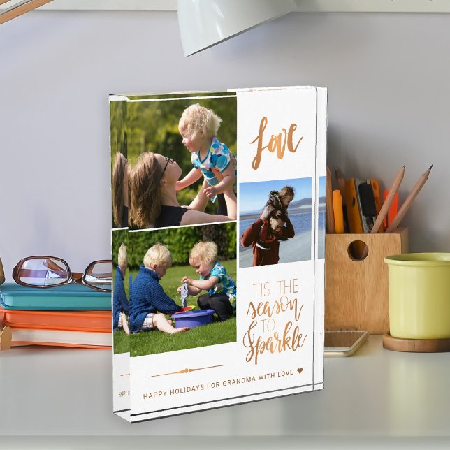 Happy Holidays for Grandma Love Gold Typography Photo Block (Creator Uploaded)