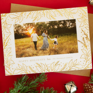 Happy Holidays Forest Foliage Gold Foil Photo Card