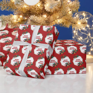 Happy Holidays Frame on Red Wrapping Paper