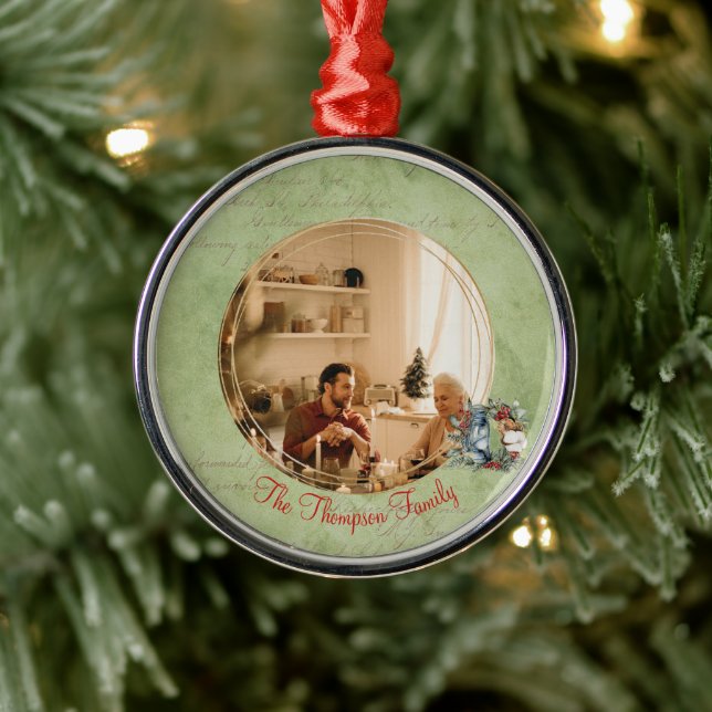 Happy Holidays Framed Photo Merry Christmas Family Metal Ornament (Tree)
