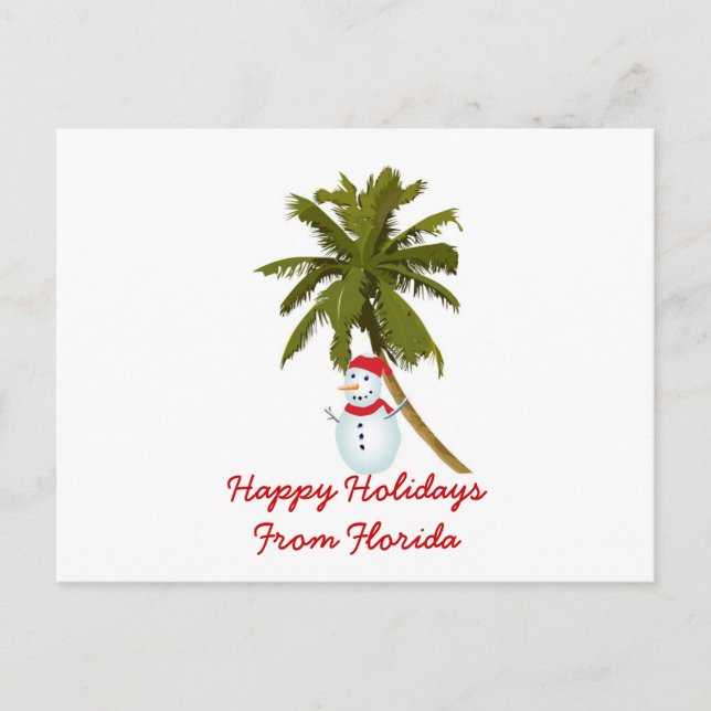 Happy Holidays from Florida, Snowman, palm tree Holiday Postcard (Front)