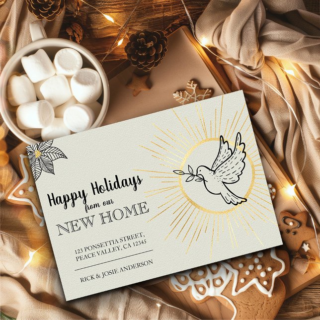 Happy Holidays from New Home Dove of Peace Moving Announcement (Happy Holidays from New Home Card from the Holiday Moving Announcements Collection by Darling & May)