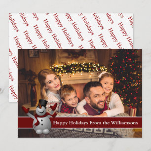 Happy Holidays Full Card Photo With Cute Snowman