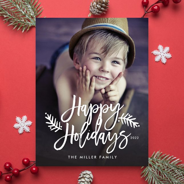 Happy Holidays Full Photo Chic Hand Lettered Holiday Postcard (Creator Uploaded)