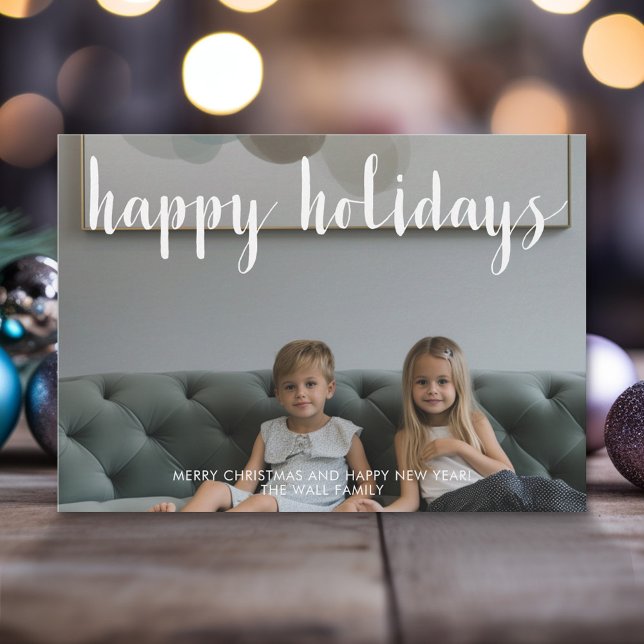 Happy Holidays Full Photo Modern Script Holiday Card (Modern Christmas Photo Greeting Card)
