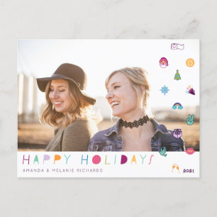 Happy Holidays Fun Christmas Emoji Family Photo Postcard