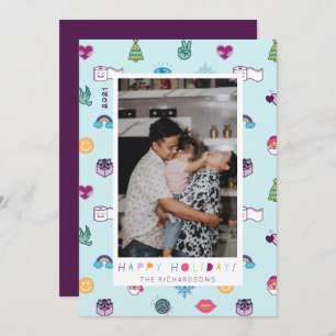 Happy Holidays Fun Christmas Emoji Pattern Photo Holiday Card