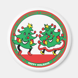 Happy Holidays Funny Dancing Christmas Trees Magnet