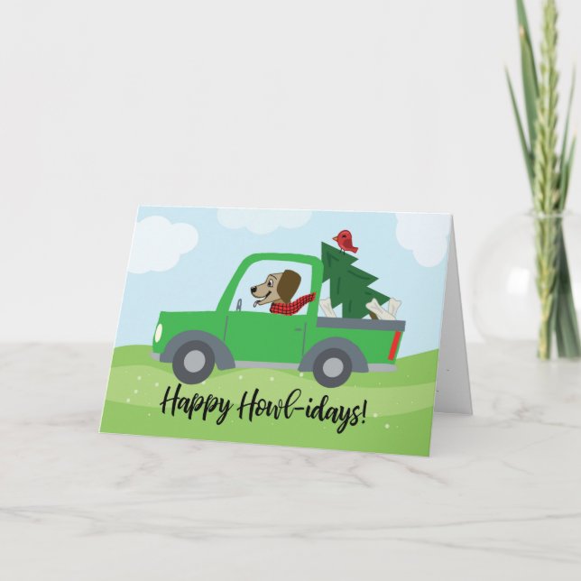 Happy Holidays Funny Dog In Car Card (Front)