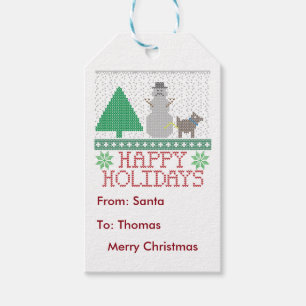 Happy Holidays Funny Dog Peeing Snowman Christmas Gift Tags