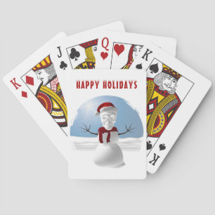 Happy Holidays. Funny skull-head snowman Playing Cards