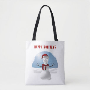 Happy Holidays. Funny skull-head snowman Tote Bag