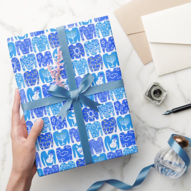 HAPPY HOLIDAYS Funny Ugly Hanukkah Sweaters Wrapping Paper (Gifting)