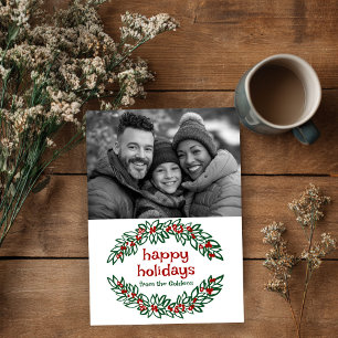 Happy Holidays Garland CUSTOM PHOTO Christmas Holiday Card
