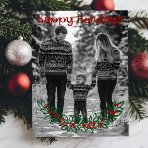 Happy Holidays Garland CUSTOM PHOTO Christmas Holiday Postcard