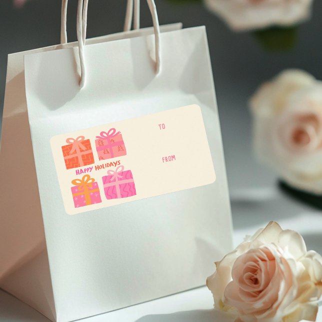 HAPPY HOLIDAYS Gifts Bows Christmas CUSTOM TO FROM Label (HAPPY HOLIDAYS Gifts Bows Christmas CUSTOM TO FROM Label Sticker
)