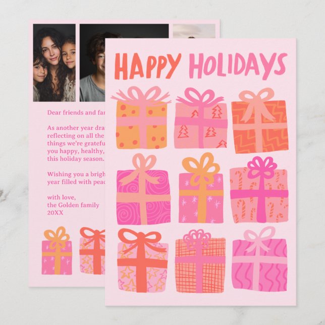 HAPPY HOLIDAYS Gifts Christmas CUSTOM 3 Photos  Holiday Card (Front/Back)