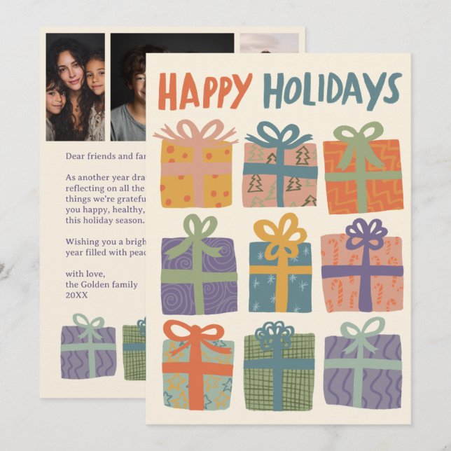 HAPPY HOLIDAYS Gifts Christmas CUSTOM 3 Photos  Holiday Card (Front/Back)