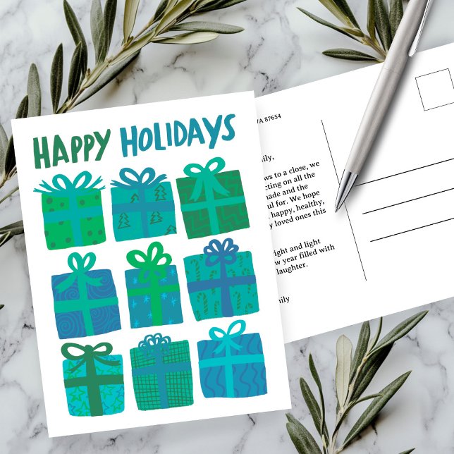 HAPPY HOLIDAYS Gifts Presents Christmas CUSTOM Postcard (HAPPY HOLIDAYS Gifts Presents Christmas CUSTOM Blue Green Cute Postcard
)