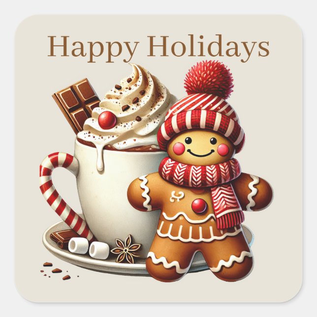 Happy Holidays gingerbread add text  Square Sticker (Front)