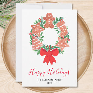 Happy Holidays Gingerbread Cookie Wreath Holiday Card