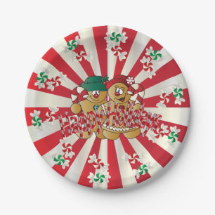 Happy Holidays Gingerbread Couple Paper Plate
