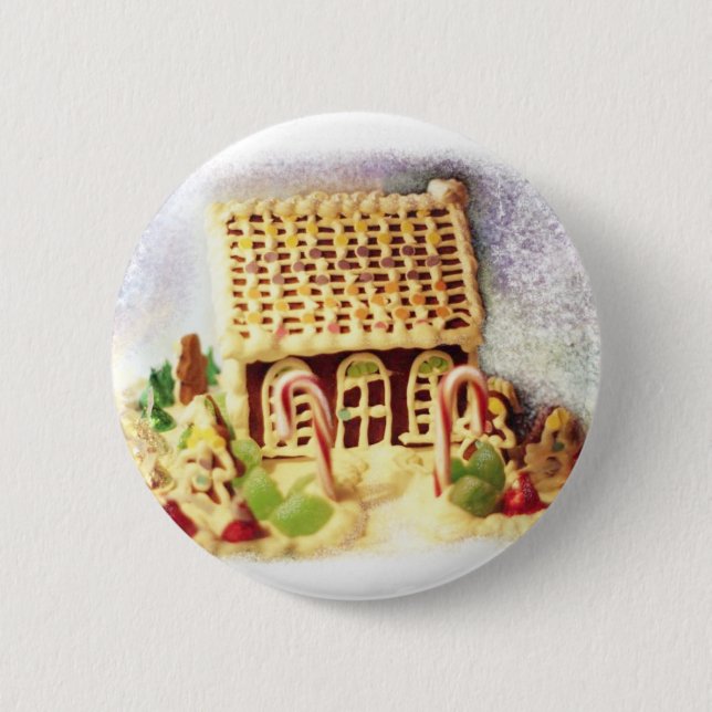 Happy Holidays Gingerbread House Button (Front)