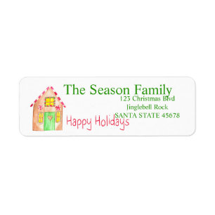 Happy Holidays Gingerbread house Return Address Label