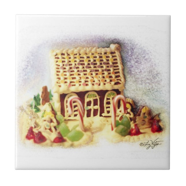 Happy Holidays Gingerbread House Tile (Front)