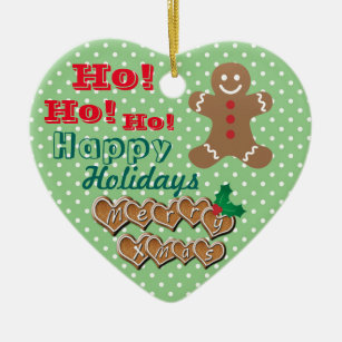 "Happy Holidays" Gingerbread Man and Dots Ceramic Ornament