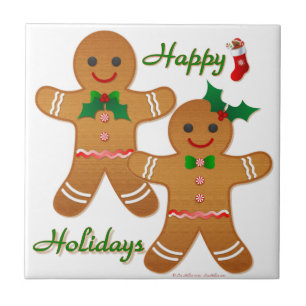 Happy Holidays Gingerbread Man Boy Girl Ceramic Tile