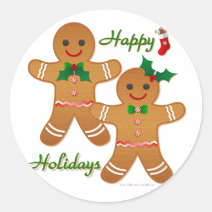 Happy Holidays Gingerbread Man Boy Girl Classic Round Sticker