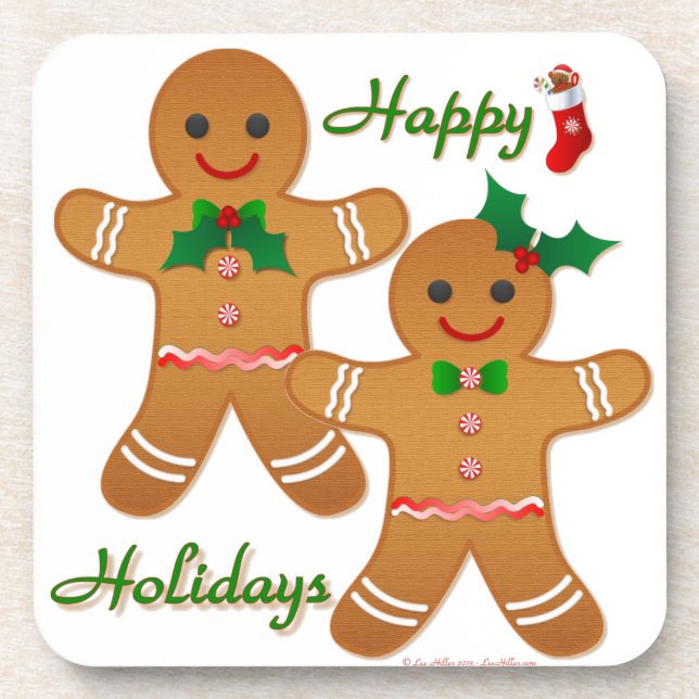 Happy Holidays Gingerbread Man Boy Girl Coaster (Front)