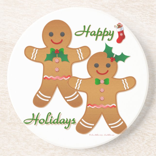 Happy Holidays Gingerbread Man Boy Girl Coaster (Front)