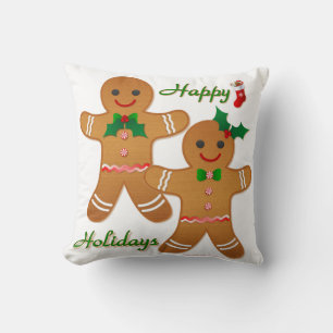 Happy Holidays Gingerbread Man Boy Girl Cushion