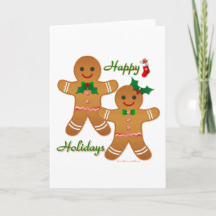 Happy Holidays Gingerbread Man Boy Girl Holiday Card