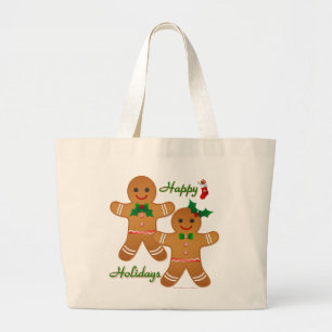 Happy Holidays Gingerbread Man Boy Girl Large Tote Bag